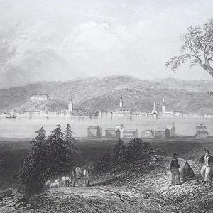 CANADA Fredericton View from Opposite Side - 1842 Antique Print Engraving by Bartlett