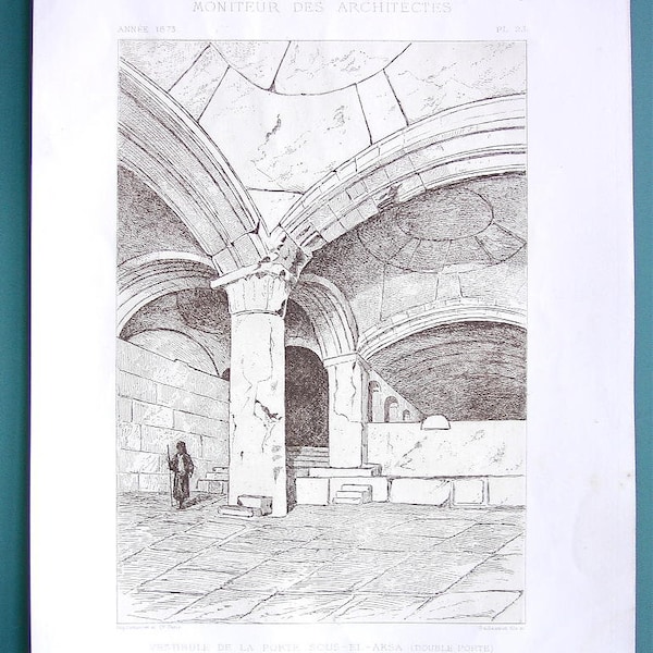 ARCHITECTURE Jerusalem Vestibule of Al-Aqsa Mosque Interior View Israel - 1873 Antique Print Engraving