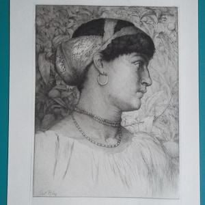 LOVELY MAIDEN Girl Roxana - 1882 Original Etching Print by Thomas Riley