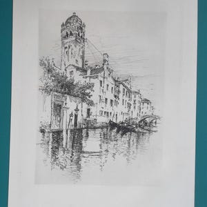 VENICE Old Palace View on the Canal Gondolas Bridges Italy - 1884 Original Etching Print by Pennell