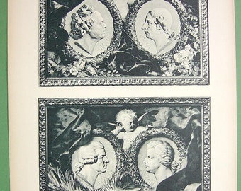 MUSIC COMPOSERS Medallions Portraits Gluck Weber Haydn Mozart  Cherubs - 1897 Dekorative Vorbilder Lichtdruck Print