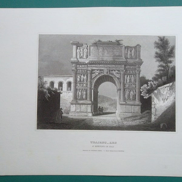 ITALY Benevento Roman Arch of Trajan - 1852 Antique Print Intaglio Engraving