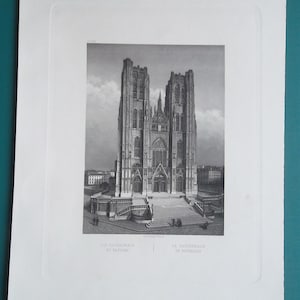 BELGIUM Brussels Cathedral St Michael & St Gudule - 1860 Antique Print Engraving