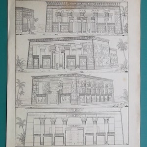 ARCHITECTURE Egypt Temples  at Edfu Esne Latopolis Houm Combu - 1828 Intaglio Print Engraving