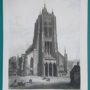GERMANY Ulm Cathedral - 1857 SCARCE Steel Engraving Antique Print