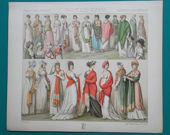 FRANCE Ladies Fashion Craze for Shawls - 7" x 8.5" 1888 COLOR Lithograph Print by A. Racinet