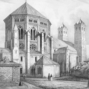GERMANY Cologne Koln St. Gereon Church - SCARCE 1843 Superb Original Lithograph Print 11 x 16.5&quot;  (28 x 42 cm)