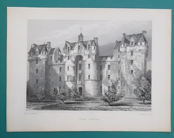 SCOTLAND Fyvie Castle - 1852 Antique Print Intaglio Engraving