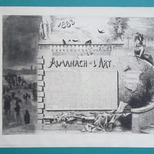 ART ALMANACH Calendar - 1883 Original French Etching Print