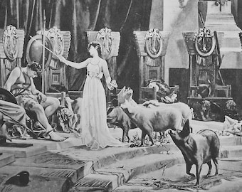 MYTHOLOGY Sorceress Circe & Her Companions Ulysses Changed to Swine Pigs - 1893 Antique Quality Photogravure Print
