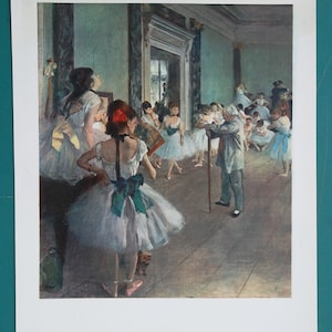 DANCING SCHOOL Ballet Girls Practice after Painting by Degas - 1920s COLOR Lichtruck Phototype Antique Print