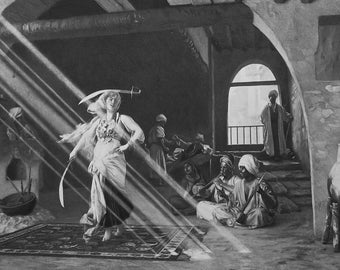 EASTERN MAIDEN Sword Dance Arabian Pub Music Band - 1881 SUPERB Photogravure Antique Print