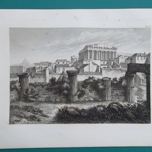 GREECE Athens Acropolis Propylaea - 1857 SCARCE Steel Engraving Antique Print