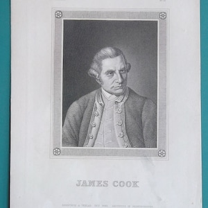 JAMES COOK Portrait of Explorer Geographer Naturalist Discoverer - c 1845 Engraving Intaglio Original German Print