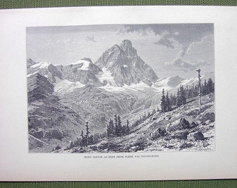 ALPS France View of Mount Cervin Matterhorn Val Tournanche - 1880s Antique Wood Engraving Print Xylograph