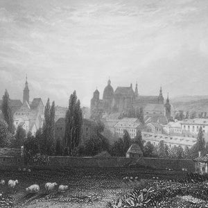 GERMANY View of Aachen Aix-la-Chapelle - 1860s Antique Print Steel Engraving
