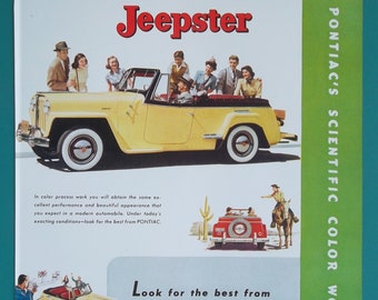 1950 Color Advertisement - PONTIAC Engraving & Electrotype Co Chicago Willys Jeepster Car Model