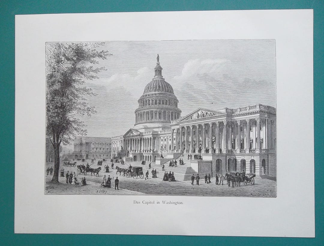 WASHINGTON D.C. Capitol Building Exterior View - 1882 German Xylograph ...