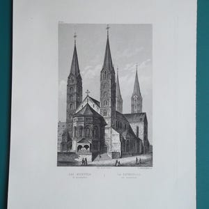 GERMANY Bamberg Cathedral Munster - 1860 Antique Print Engraving
