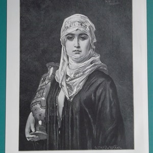 HAGAR Egyptian Slave Girl Handmaiden of Sarah - 1886 VICTORIAN Era Print German Wood Engraving