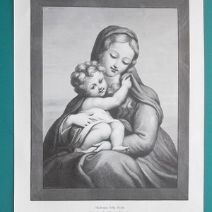 MADONNA della Scala Madonna of the Stairs after Correggio - 1890s VICTORIAN Era Print German Xylograph Engraving