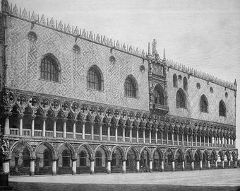 ITALY Venice Palace of Doge&#39;s Palace  - 1888 Xylograph Wood Engraving Print