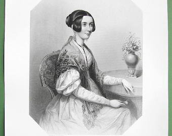 QUEEN VICTORIA&#39;S Court Beauty Honorable Mrs. Lady Elizabeth Mills - 1849 SUPERB Quality Portrait Print Engraving