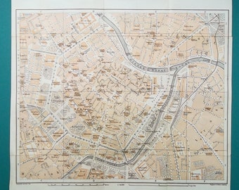 1887 MAP Baedeker 9.5x 10.5"  (24 x 27 cm) - VIENNA Wien City Center Town Plan Austria