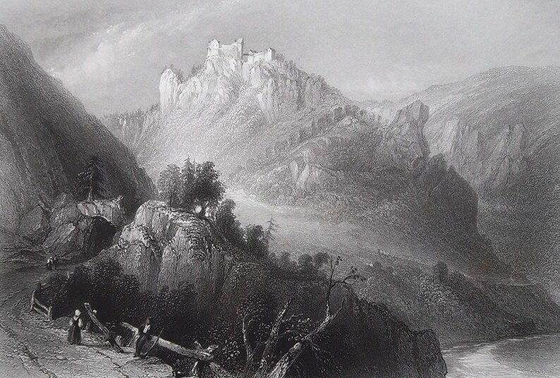 GERMANY Castle Wildenstein near Irndorf on Danube River 1840s Original Antique Print Intaglio by BARTLETT