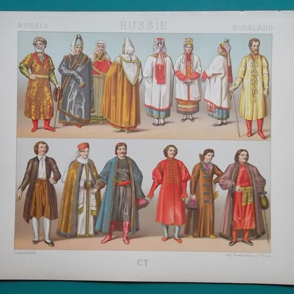 RUSSIA Women's Costume Boris Godunov Peter the Great Prince Repnine - 7" x 8.5" 1888 COLOR Lithograph Print by A. Racinet