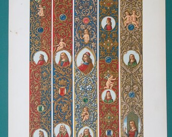 ITALY 15th Century Missale & Manuscript Ornaments - 1876 COLOR Lithograph Print by A. Racinet