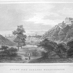 GERMANY Wernigerode Town & Castle - ca 1860s Antique Print Engraving
