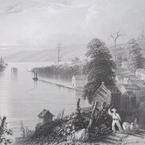 CANADA Hollowell Village Bay of Quinte - 1842 Antique Print Engraving by Bartlett