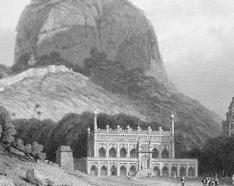 INDIA Fortress at Senji or Gingee - 1836 Antique Print Engraving by W. Daniell