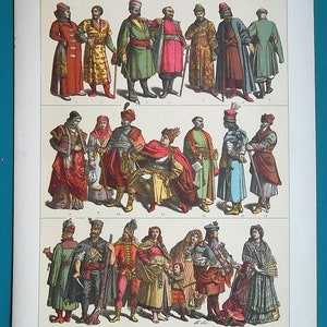 COSTUME Fashion Poland Hungary Scotland Russia - 1883 Color Lithograph Print