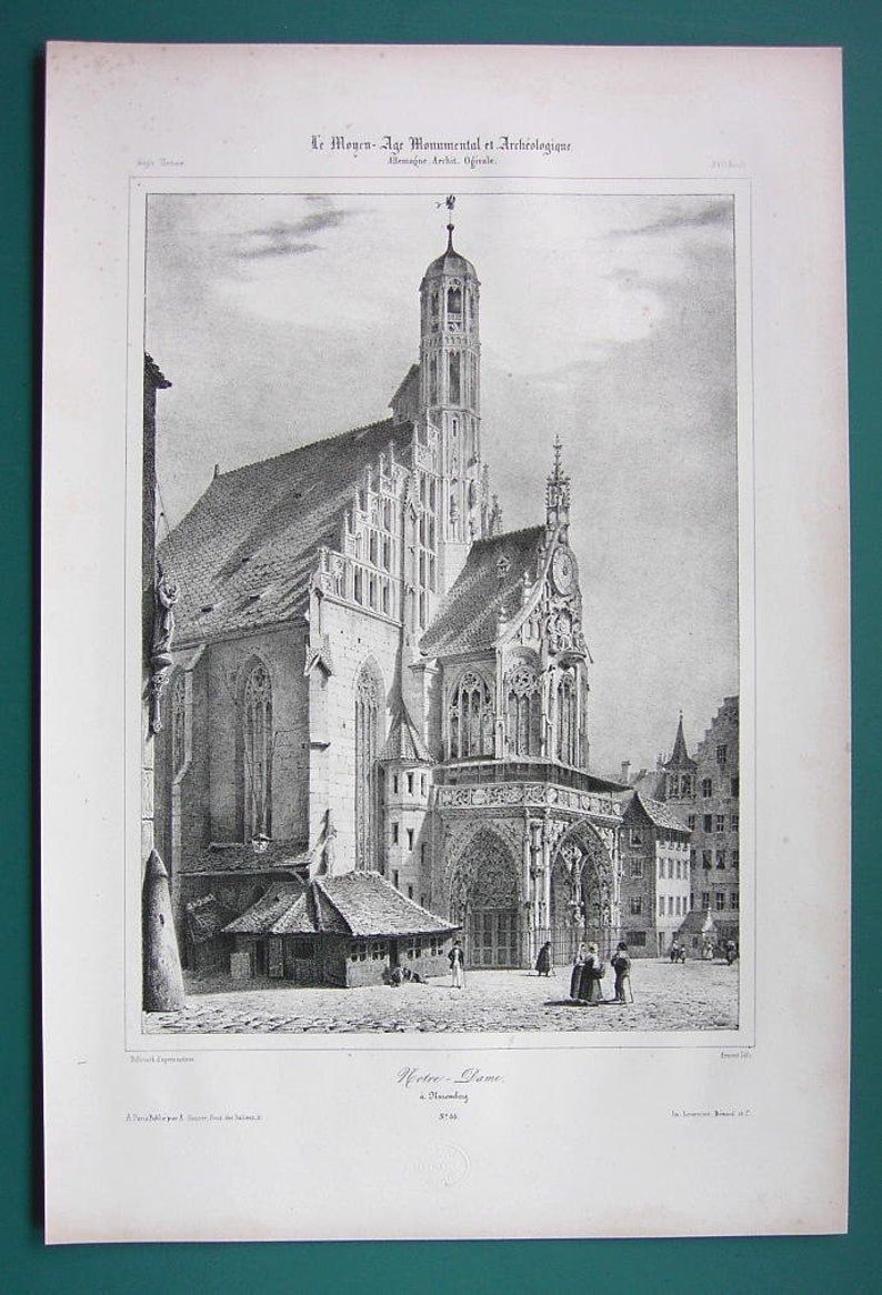 Lawrence Church GERMANY Nuremberg Nurnberg Notre Dame Cathedral St 1843 SUPERB Original Lithograph Print
