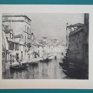 VENICE Old Palaces Past Splendor View on the Canal Italy - 1884 Original Etching Print by Gautier