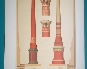 BRICKWORK Chimneys Victorian Era Brick Construction Patterns - 1878 SUPERB COLOR Lithograph Print No. 59