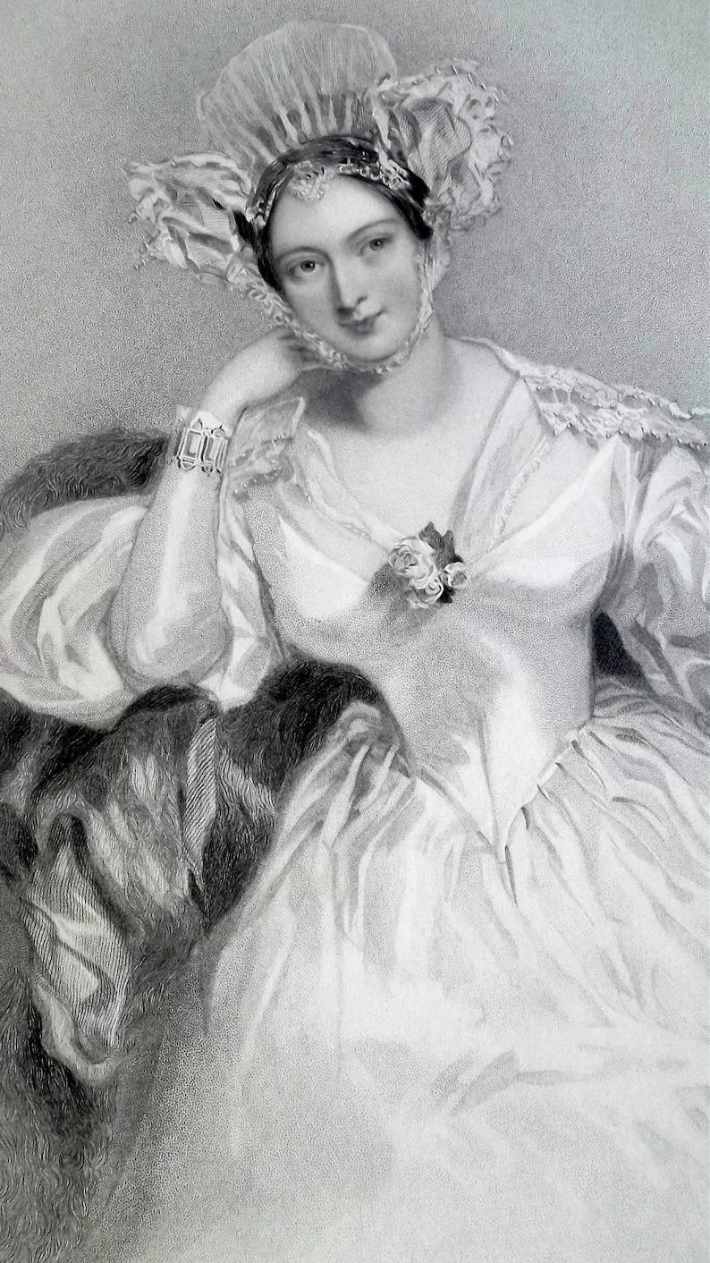 1844 Antique Print Engraving COUNTESS of Blessington Irish Writer Superb Dress Fashion