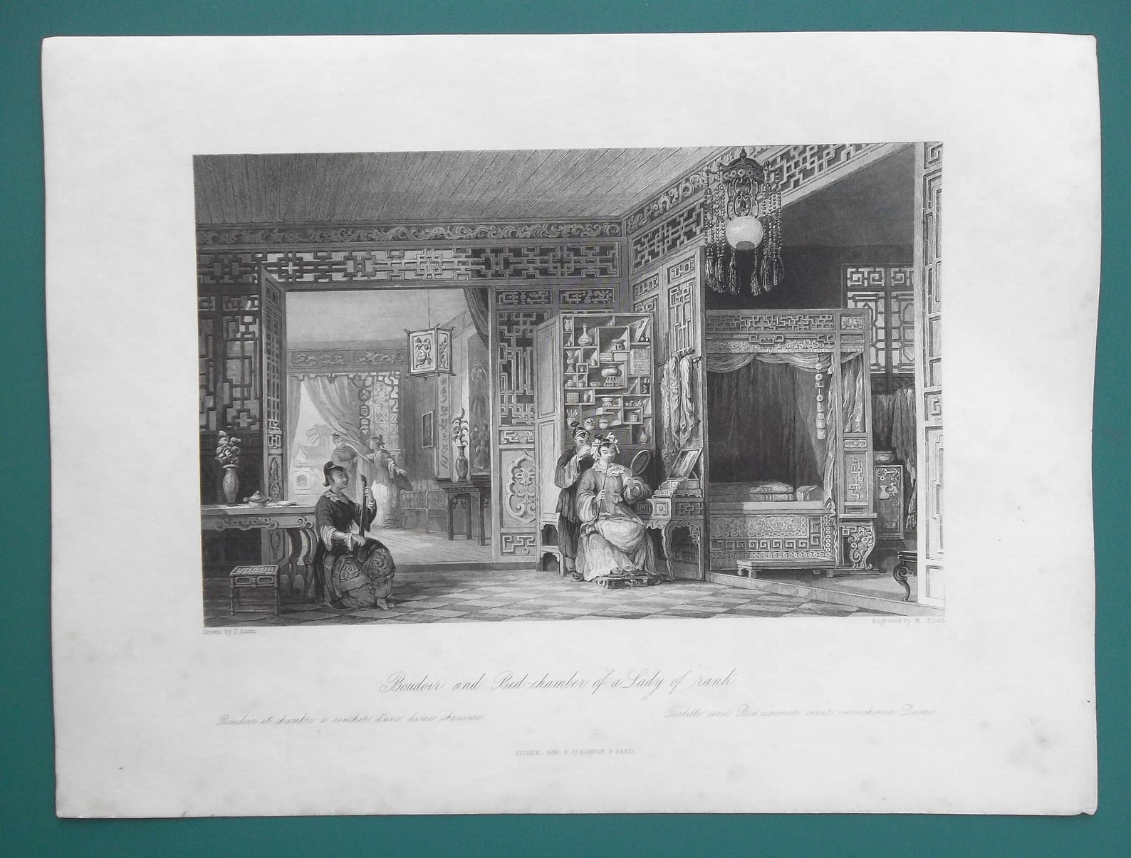 CHINA Boudoir Bed Chamber of Chinese Lady - 1841 Original Antique Print ...