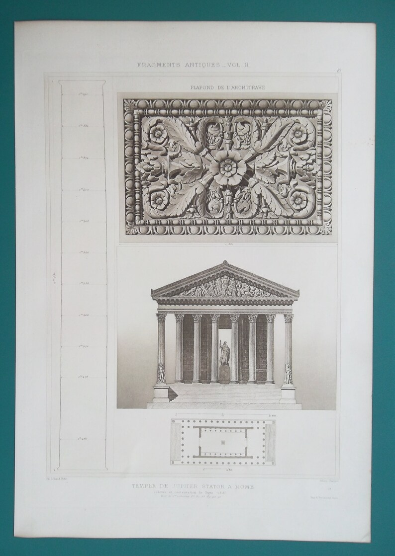 ROME Temple of Jupiter Stator Restored Facade & Plan 1905 Espouy