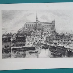 AMIENS CATHEDRAL France - 1884 Original Etching Print by Toussaint