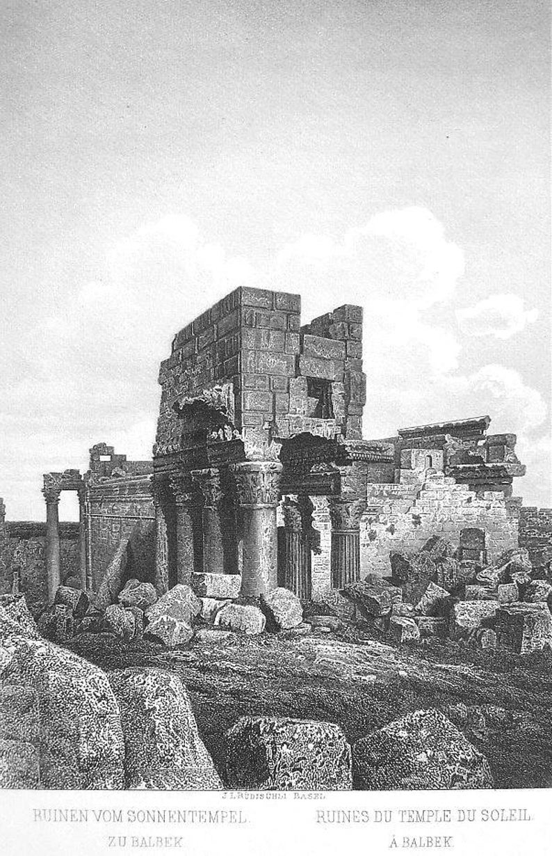 EGYPT Baalbec Balbek Remains of Temple of the Sun SCARCE 1860s Antique Print Engraving