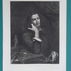 GUSTAVE COURBET French Painter as Young Man Self-portrait - 1886 Original Etching Print 11&quot;x 16&quot;