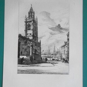LIVERPOOL St. Nicholas Church & Seaport England - 1881 Original Etching Print by Toussaint