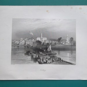 CANADA View of Coburg - 1842 Antique Print Engraving by Bartlett