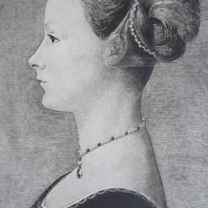 PORTRAIT of Unknown Young Lady - 1884 Original Etching Print after Piero della Francesca
