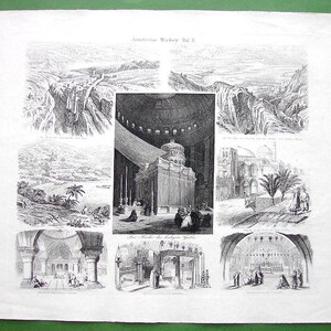ISRAEL Views in Jerusalem Nazareth Holy Sepulcher Calvary Santa Saba Monastery - 1860s SUPERB Antique Print Multiple Views