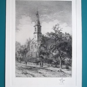 NEW YORK City Collegiate Protestant Church on Garden Street - SCARCE 1890 Original Antique Print Intaglio 10.5 x 14.5&quot;