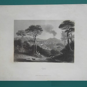 ITALY Bay of Naples w/ Volcano Vesuvius - 1860 Antique Print Engraving